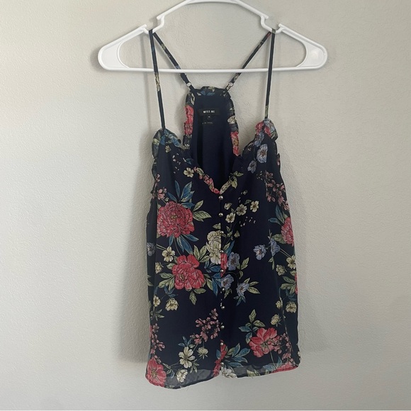 Women's Miss Me Navy Blue Floral Chiffon Tank Top Size Medium - Picture 3 of 12